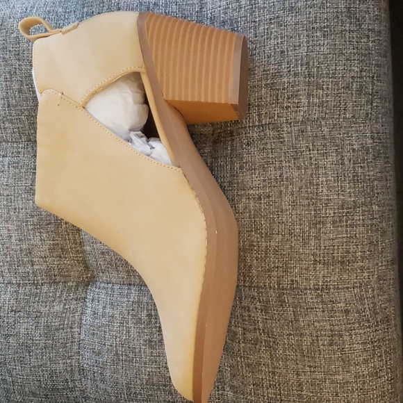 Coutgo Cut Out Chunky Block Heel Faux Suede Side Zipper Ankle Boots Tan Size 10 - Picture 6 of 10